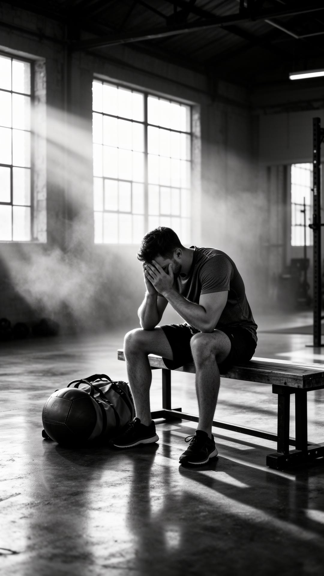Founder alone on a gym bench at dawn