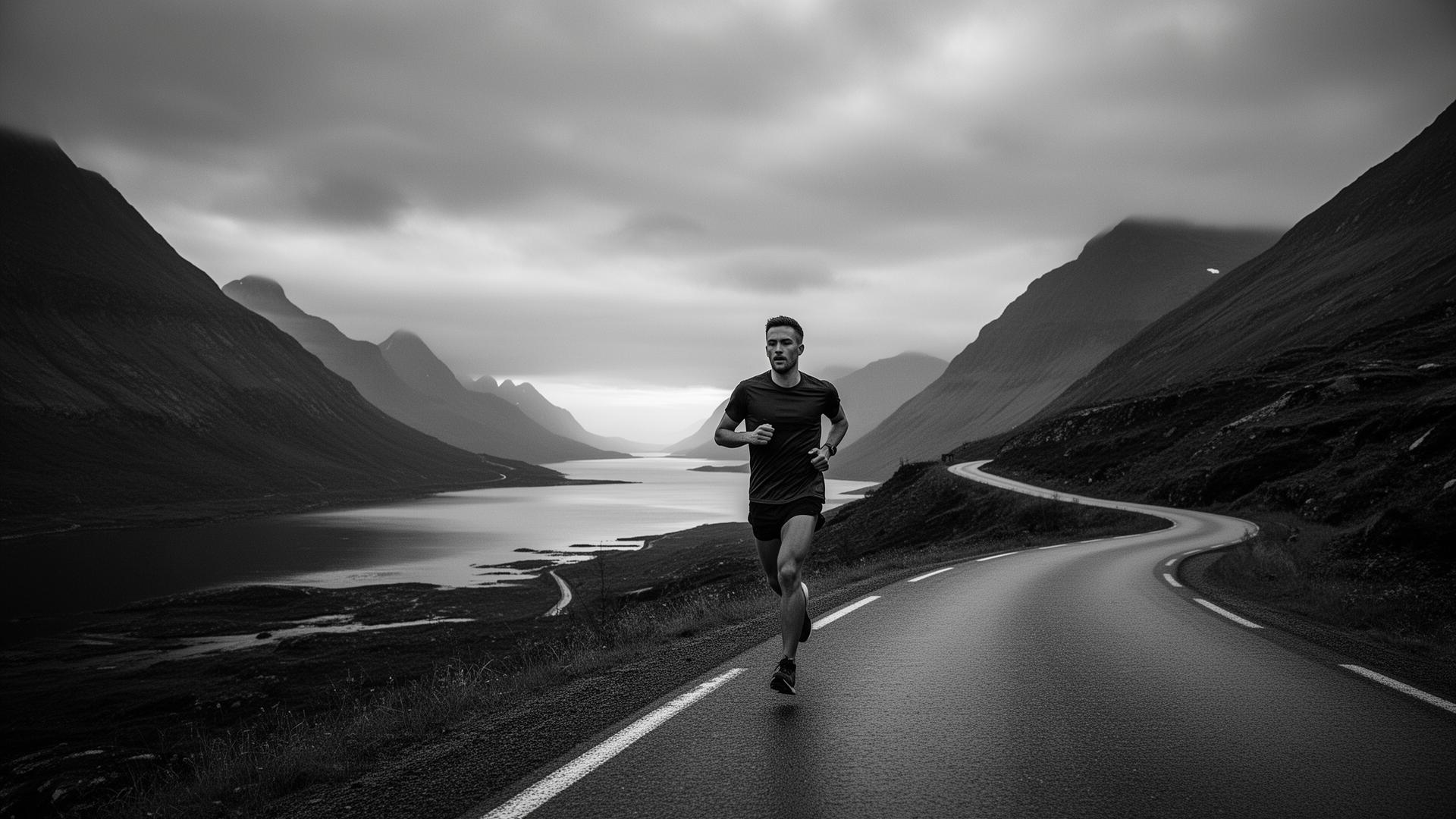Lone runner on a mountain road